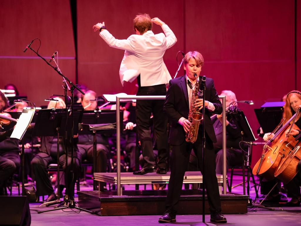 The audience voted for 14-year-old Nick Scharf as its official favorite, for his rendition of Whitney Houston’s version of “I Will Always Love You” that included a short solo on alto sax.
