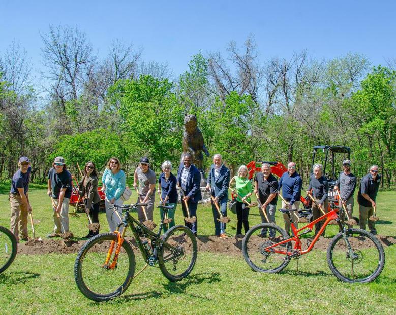 Officials break ground on a new trail system at the Gilcrease Museum, April 8, 2026. The trails will add more than 13 miles of hiking and mountain biking trails across 460 acres in west Tulsa.