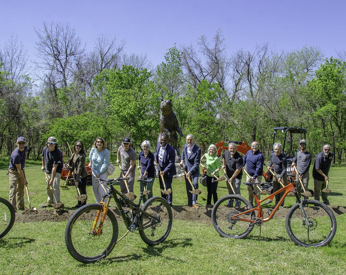 Officials break ground on a new trail system at the Gilcrease Museum, April 8, 2026. The trails will add more than 13 miles of hiking and mountain biking trails across 460 acres in west Tulsa.