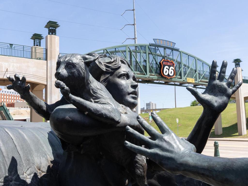 The Cyrus Avery Centennial Plaza, located west of downtown Tulsa, celebrates the history of Route 66.