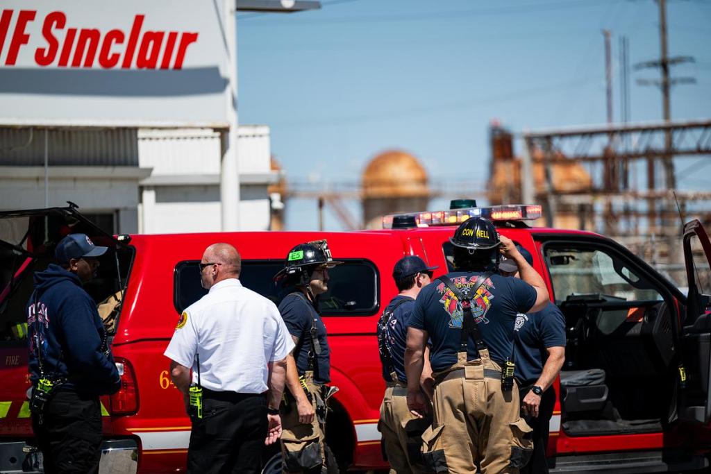 Tulsa Fire Department firefighters respond to a fire at the HF Sinclair Refinery on Monday, May 11, 2026.