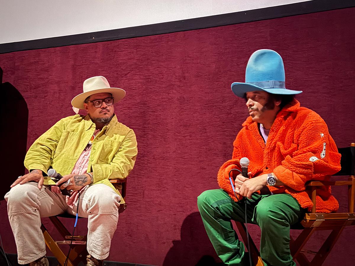 Tulsa filmmaker Sterlin Harjo conducts a post-screening Q&A with filmmaker Boots Riley after a screening of Riley's "I Love Boosters" at Eton Square 6 on May 9, 2026.