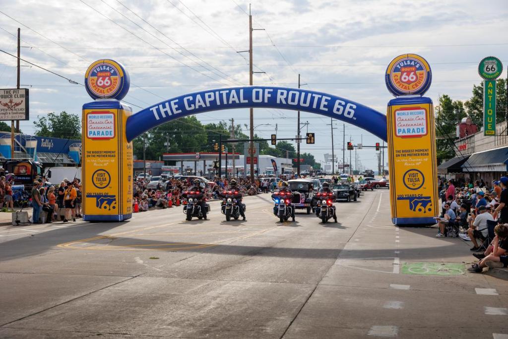 Tulsa Police Department gets into position to kick off the the Route 66 Capital Cruise, a Guinness World Record attempt for the largest classic car parade ever. The starting line began at E. 11th St. and S. Yale Ave on Saturday, May 30, 2026.