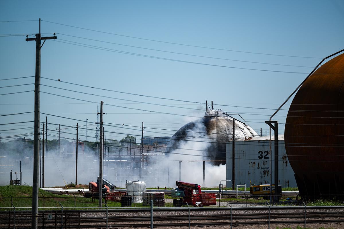 Smoke is seen during a fire at the HF Sinclair Refinery on Monday, May 11, 2026.