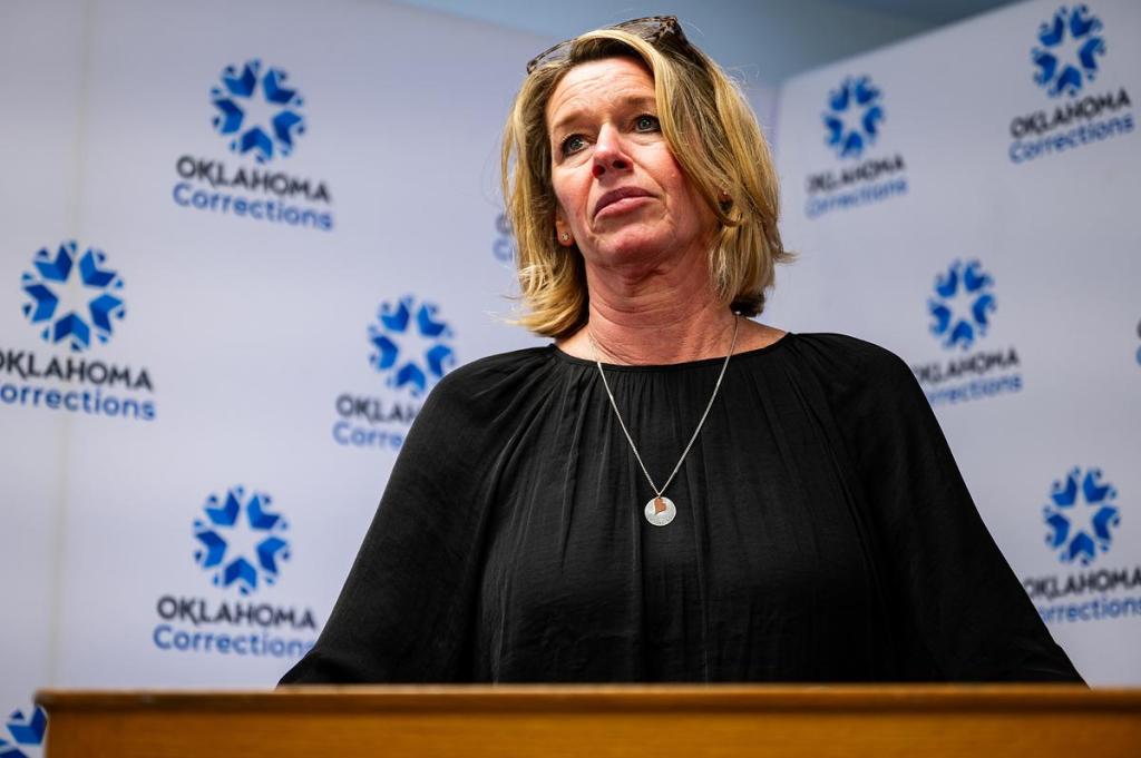 Angie Short, Brooke Whitaker's aunt speaks during the press conference after Raymond Eugene Johnson’s execution at the Oklahoma State Penitentiary on Thursday, May 14, 2026. “He (The firemen) picked up Kya, he thought she was a burned baby doll. That’s what damage Raymond Johnson did,” Short said. “The way he died today was so simple, it was like putting a dog down. We will always miss Brooke, Kya and Andra, this didn’t bring them back but we will no longer see his face on TV he's no longer associated with Brook and Kya. Now I think we can finally begin to heal after 20 years.” 