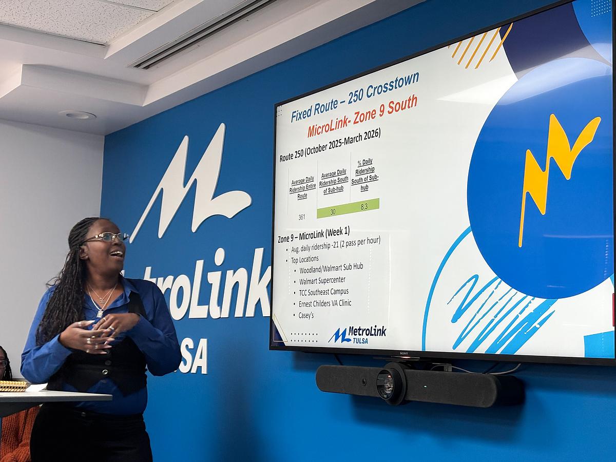 Naaja Jefferies, Deputy General Manager for MetroLink, provides an update to their board during an April 28, 2026, board meeting at MetroLink headquarters. Jefferies said they haven't heard any concerns about the changes to Route 250 and Route 470 from the community since the changes went into effect April 13.