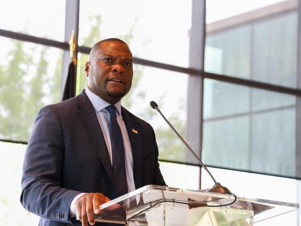 Mayor Monroe Nichols speaks during City of Tulsa's sixth annual children's citizenship ceremony held inside Gathering Place's Williams Lodge on June 11, 2026. 