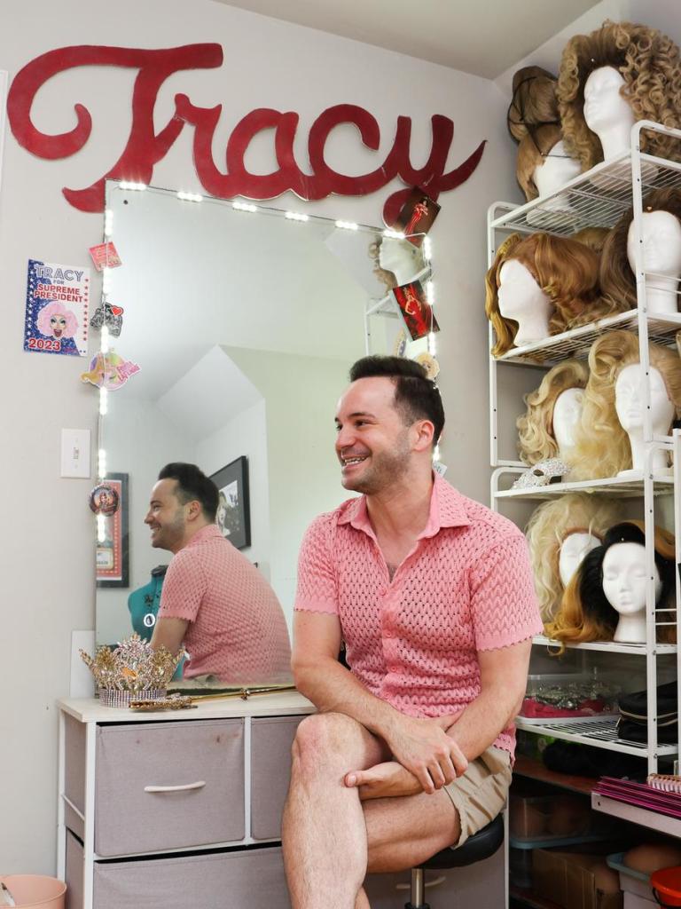 Travis Guillory in his home drag room in his midtown Tulsa home.