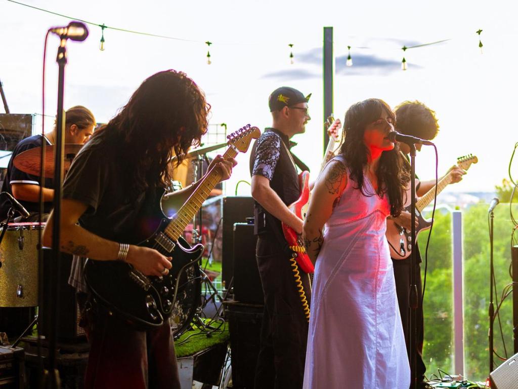 Keathley performs in support of BRONCHO at Brut Hotel's rooftop bar Soma on June 18, 2026. 