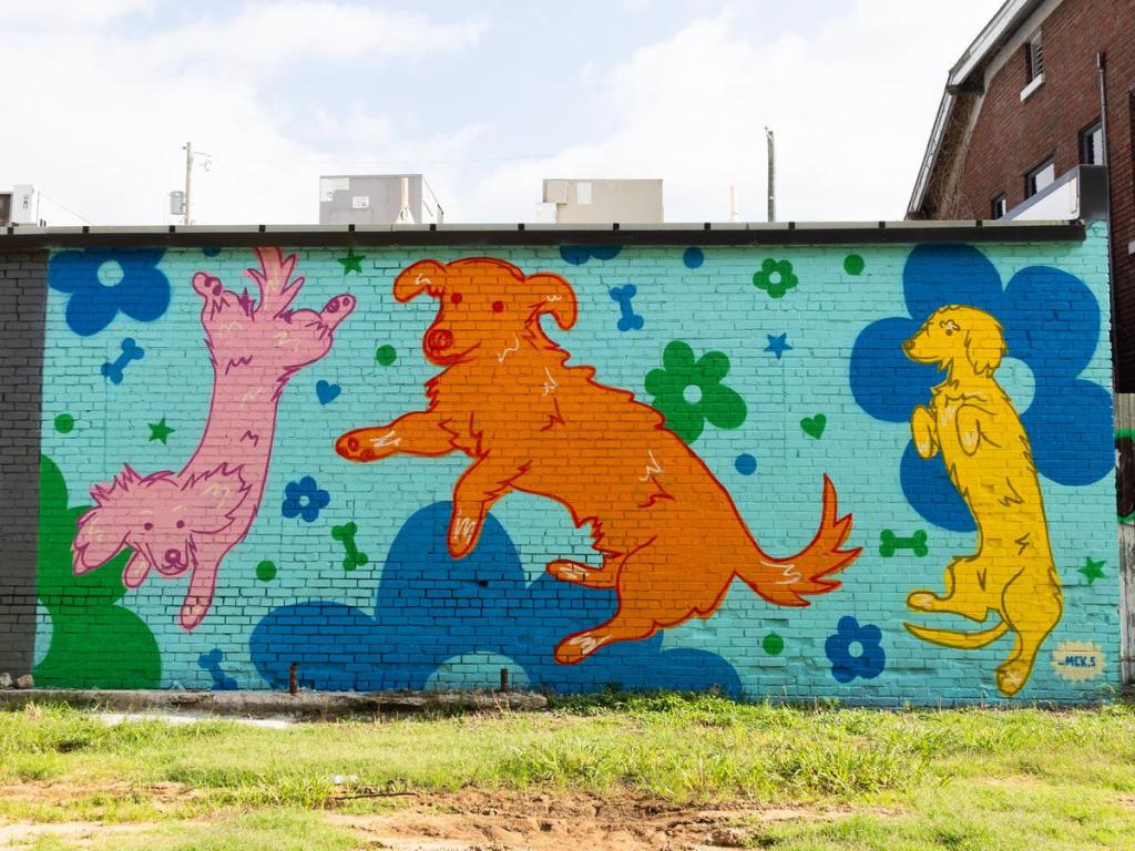 A mural created by McKenna Sanderson for Habit Mural Festival that can be seen behind Livy Lu, 1316 E. 6th St.