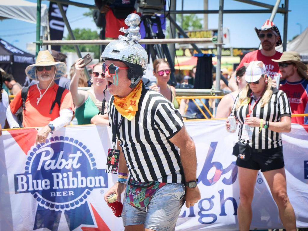 Andy Wheeler serves as a course marshal during Crybaby Hill racing of Tulsa Tough on June 8, 2026.