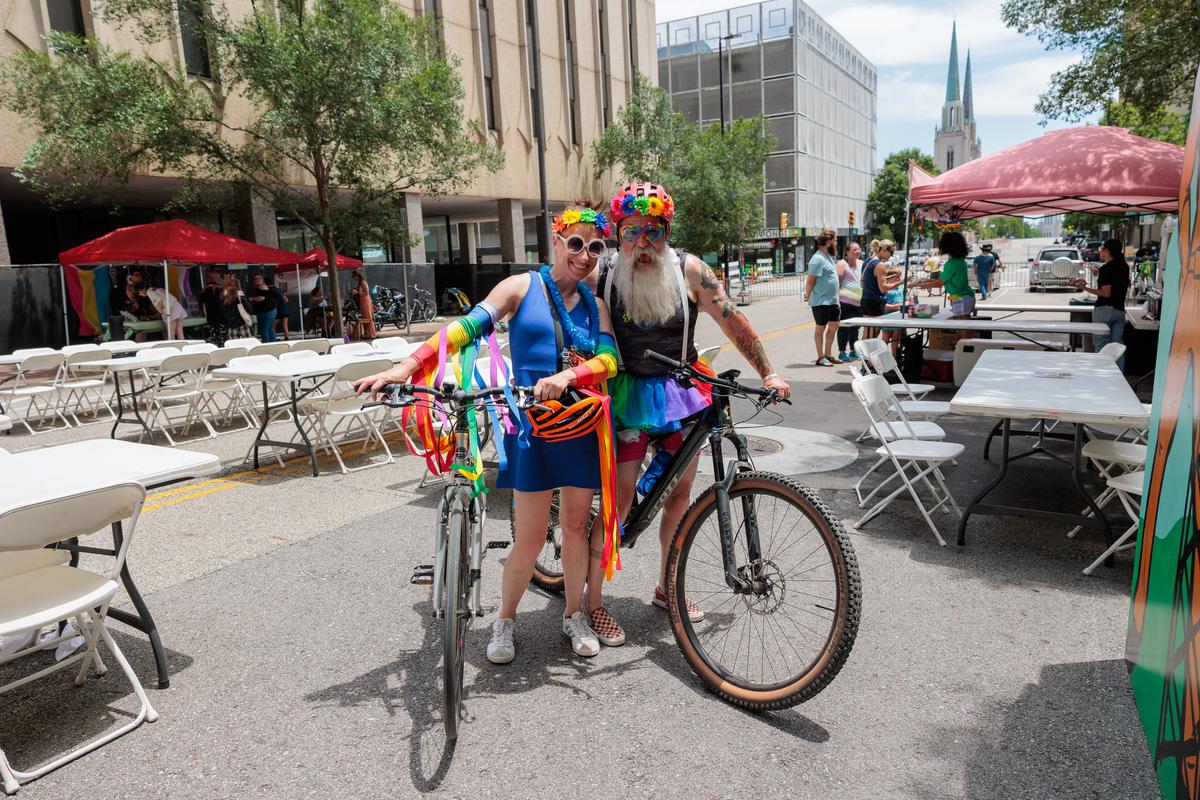 Tulsans gather in downtown Tulsa to celebrate Pride Month for Elote Cafe's weekend-long pride celebration Sunday, June 28, 2026.