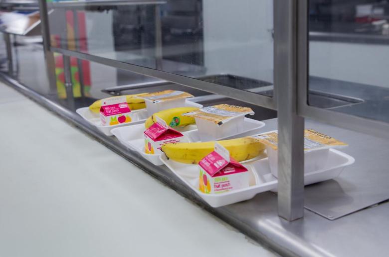Cafeteria food sits inside Tulsa Public Schools' McKinley Elementary School's cafeteria in April 2025.