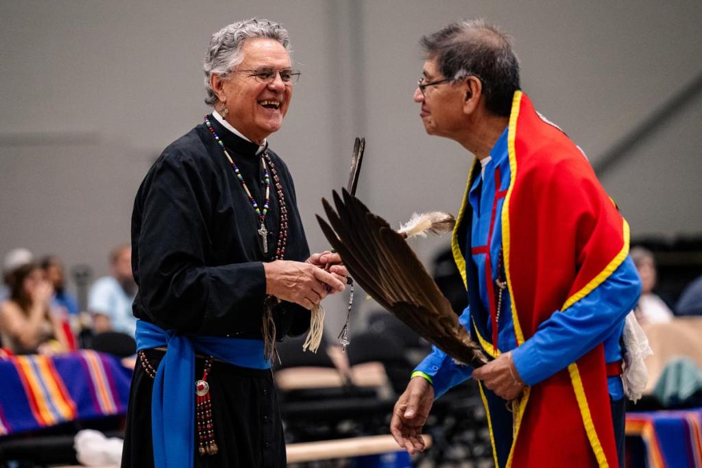 Gourd dancers dance during the 74th annual Tulsa Powwow at the Avest Convention Center Saturday, July 25, 2026.