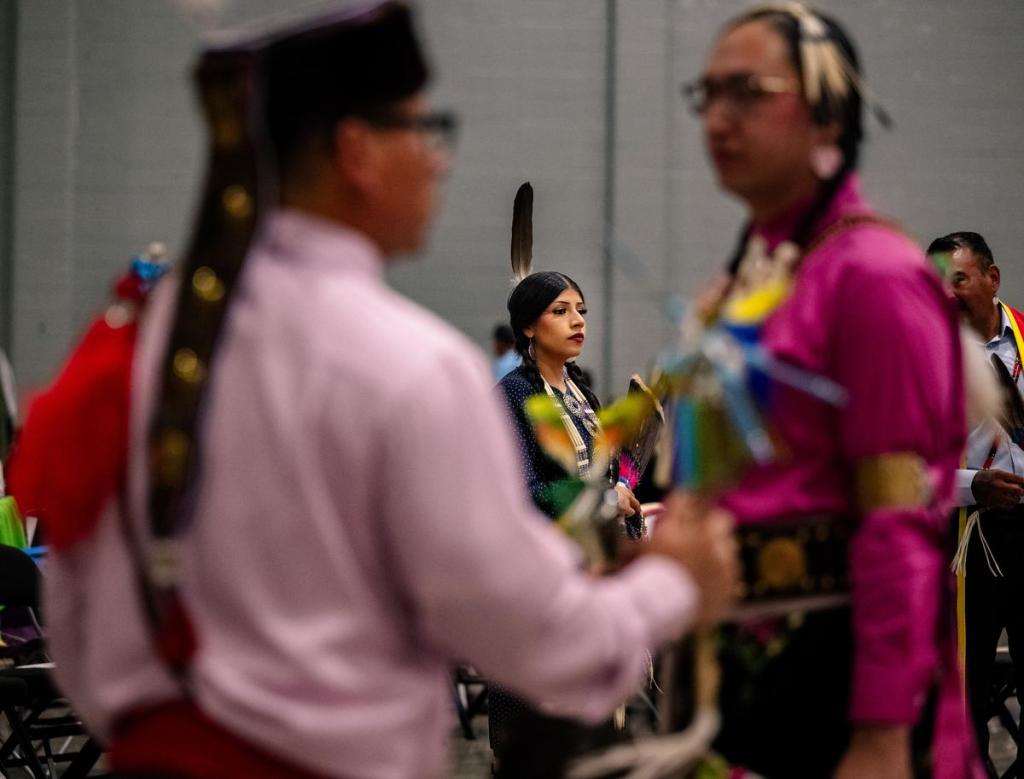 Gourd dancers dance during the 74th annual Tulsa Powwow at the Avest Convention Center Saturday, July 25, 2026.