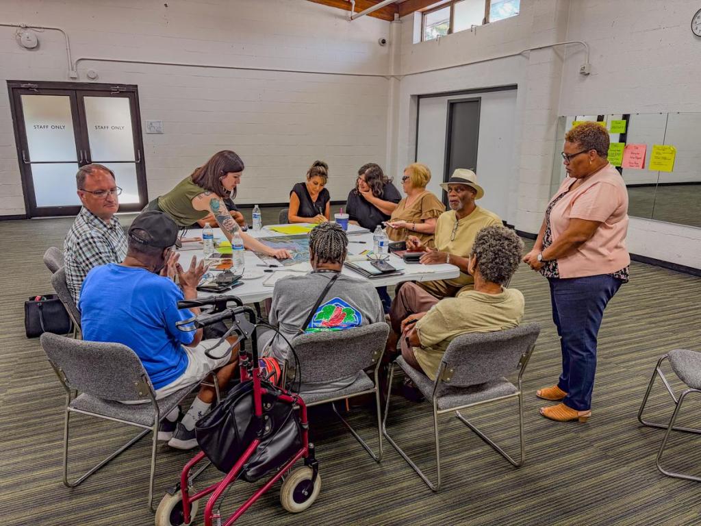Residents in the Charles Page, Crosbie Heights, Owen Park and Skyline Ridge neighborhoods brainstorm needs, resources and opportunities in their ZIP code at a roundtable discussion in Owen Park Community Center, Thursday, July 23, 2026. This was part of a new City of Tulsa program called Neighborhood Connect.