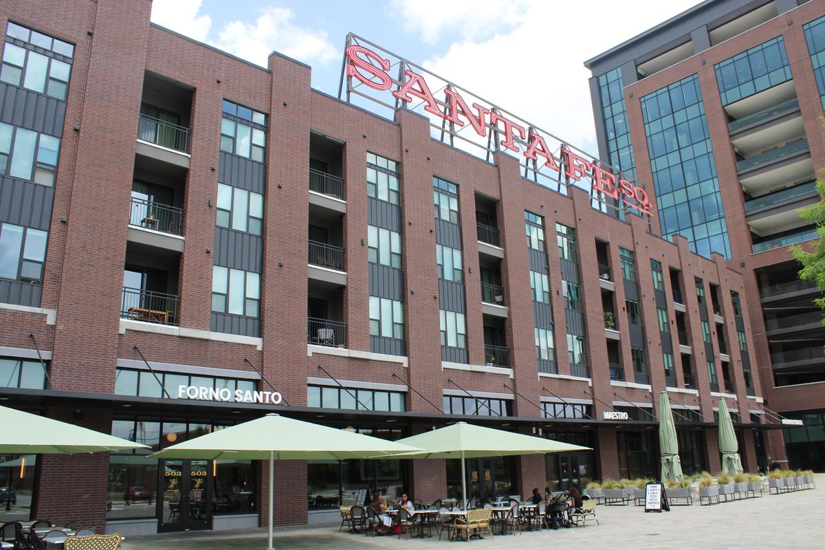 Santa Fe Square, pictured July 17, 2026, opened in April 2025 with the mission of attracting new foot traffic to downtown. Italian restaurant Forno Santo and cocktail bar Maestro recently opened in the space.