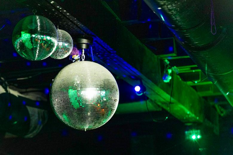 A disco ball hangs in The Tulsan Bar on St. Patrick's Day on March 17, 2026.