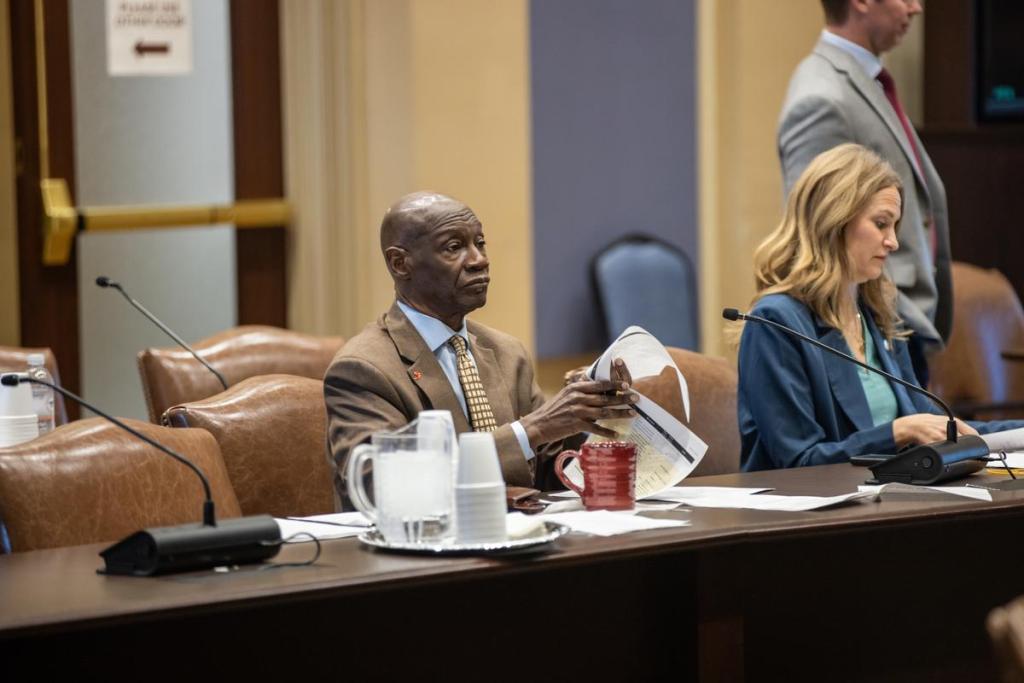 Former State Sen. George Young, D-Oklahoma City, listens during an April 4, 2024, meeting at the Oklahoma State Capitol. 