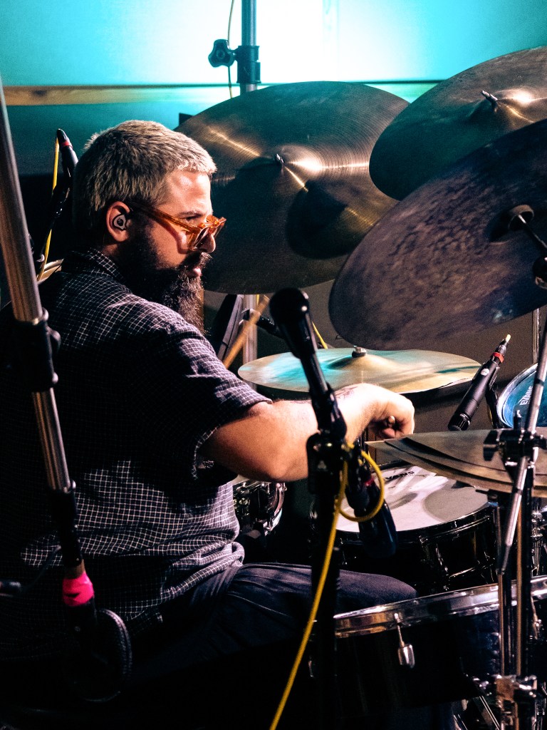 Jake Lynn plays the drums during The Church Studio's "IN SESSION" recording experience with Kalyn Fay on July 30, 2026.