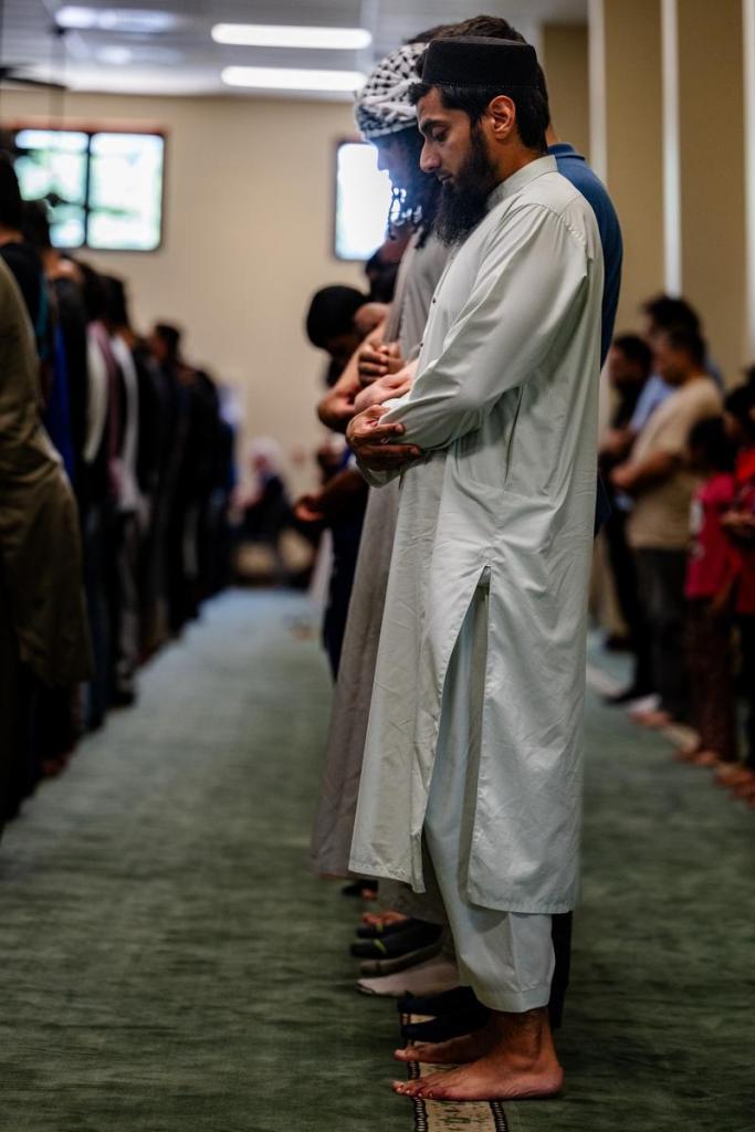 A packed Friday afternoon prayer service is photographed at the Islamic Society of Tulsa on Friday, July 3, 2026.