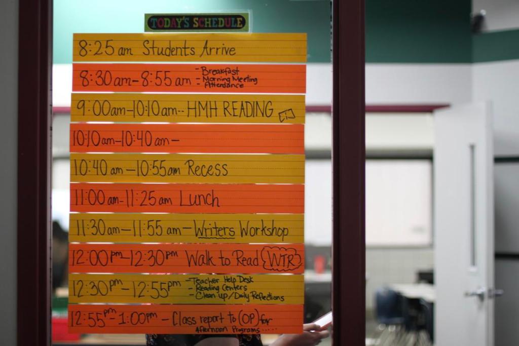 The daily summer schedule for room 208 at Kendall-Whittier Elementary on Tuesday, July 7, 2026.