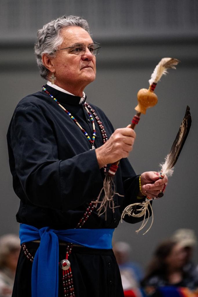 Gourd dancers dance during the 74th annual Tulsa Powwow at the Avest Convention Center Saturday, July 25, 2026.