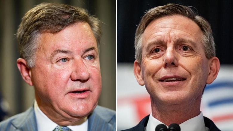 Oklahoma Attorney General Gentner Drummond, left, faces Trump-endorsed Mike Mazzei in the Aug. 25 Republican runoff for governor. The winner will be on the Nov. 3 ballot.