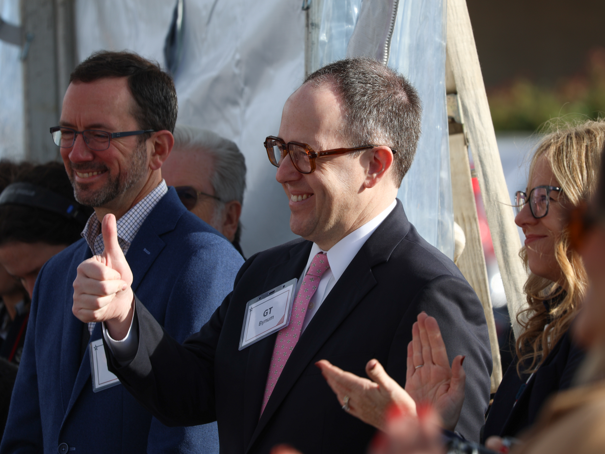 Former Tulsa Mayor G.T. Bynum reacts during a Nov. 11, 2025, ceremony celebrating a milestone for the James Mountain Inhofe VA Medical Center.