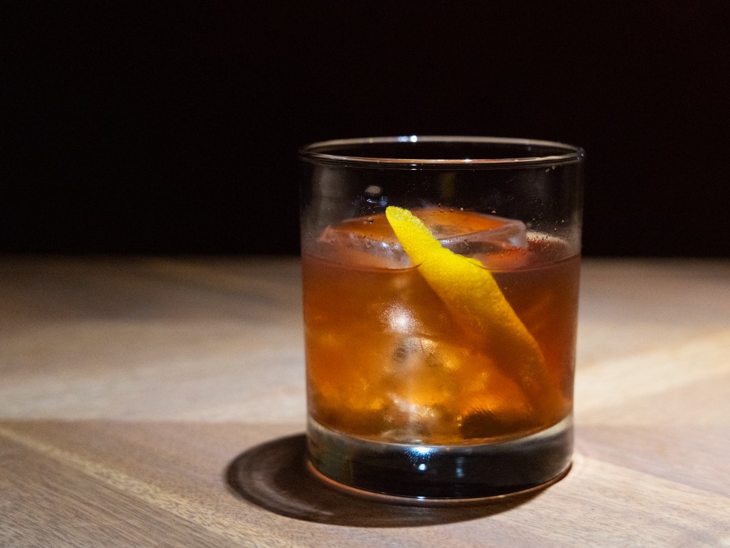 close up of old fashioned drink