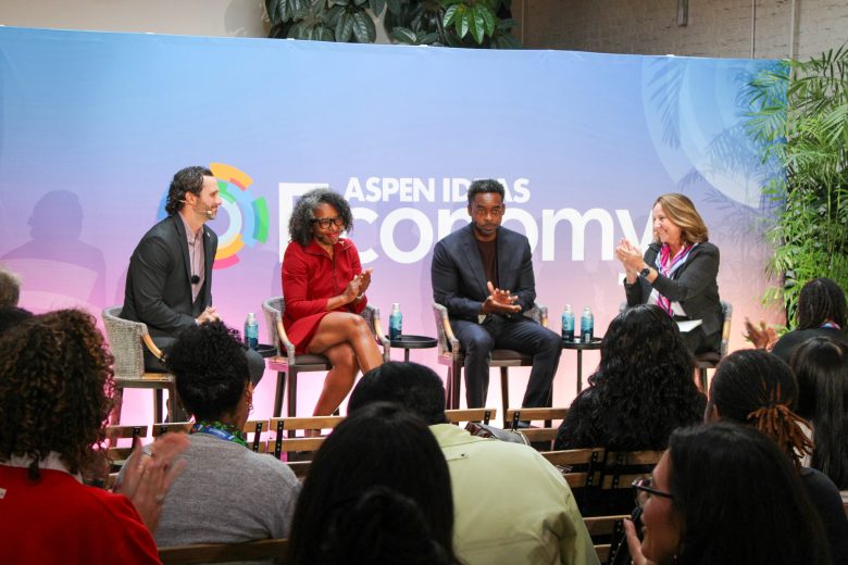 From left to right: Canaan Duncan, Deputy Secretary of State of the Cherokee Nation; Dr. Jabraan Pasha, the city’s chief health officer; Dr. Kimberly Henderson, head of wealth management at Morgan Stanley; and Peggy Clark, founder and executive director of Aspen Global Innovators Group participate in an Oct. 15, 2026, panel.