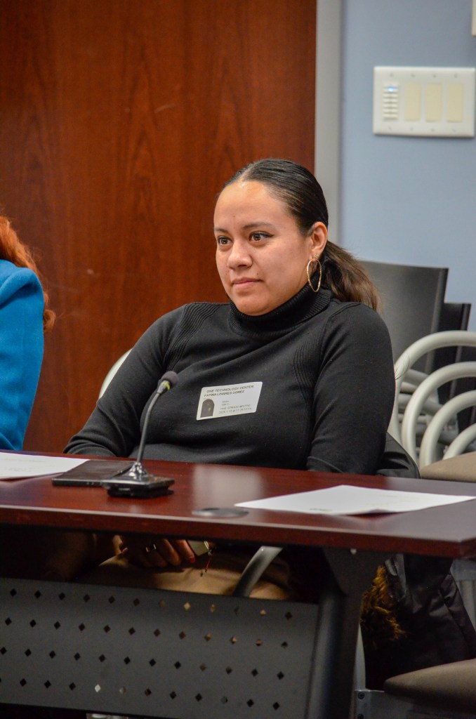 Fatima Linares, a member of the Hispanic/Latinx City Commission, listens during a meeting at Tulsa City Hall Jan. 15, 2026.