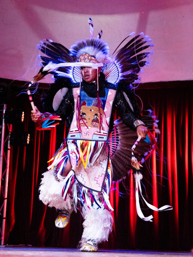 A dancer performs on stage as part of the first Indigenous Day at Cain's Ballroom, Oct. 12, 2026.