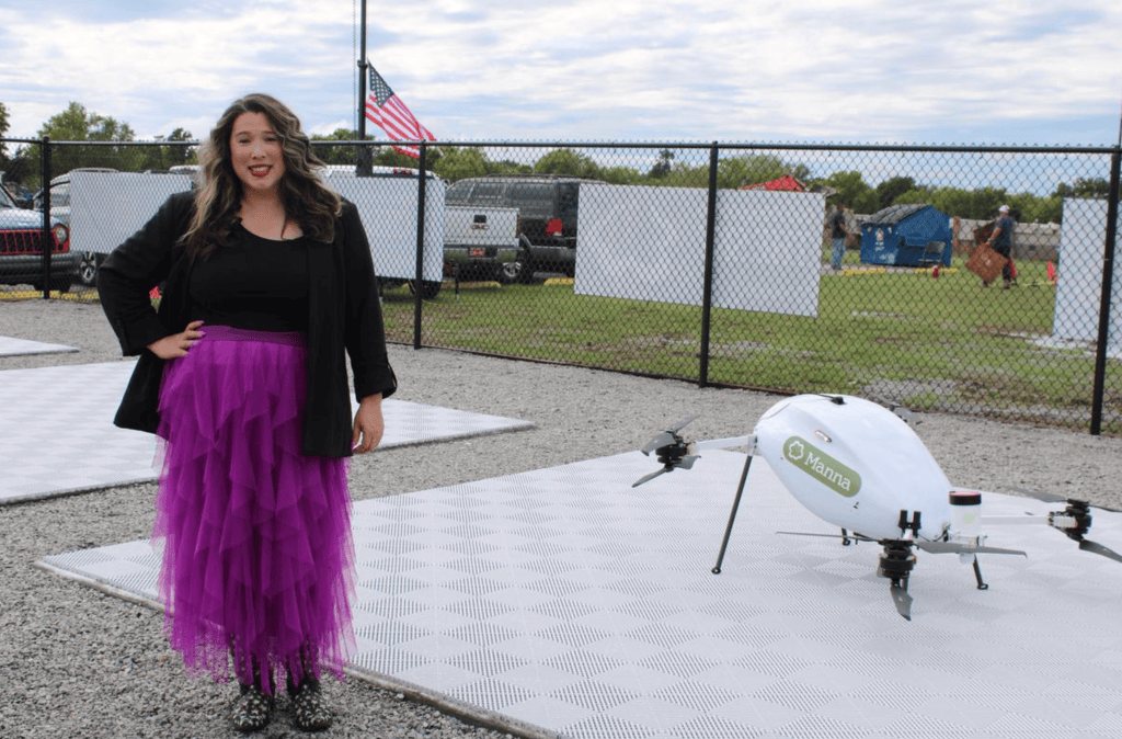 Abbie de Vera, Manna Air Delivery’s community engagement manager, stands Oct. 15, 2026, at a new east Tulsa operational base. Vera said Manna will help businesses connect with their neighbors.