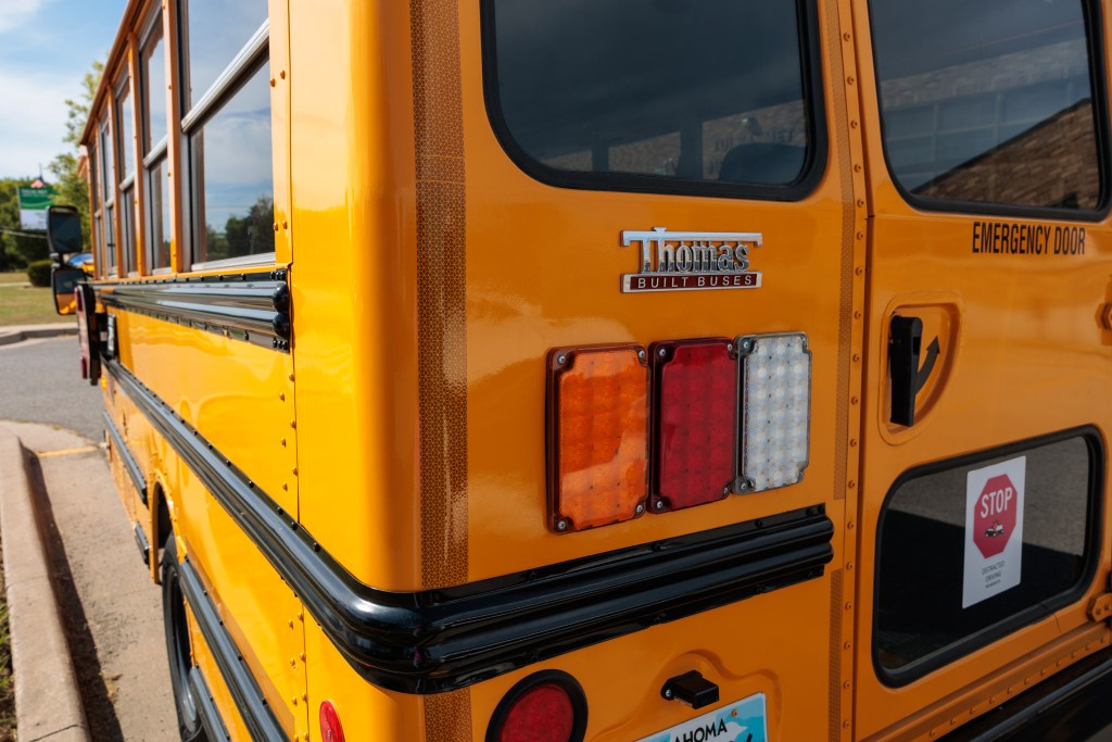 A school bus parks Sept. 23, 2026, in Tulsa.