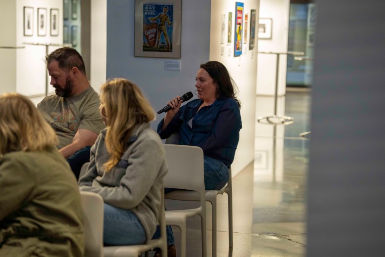 An attendee comments at the first meeting of the Tulsa Flyer Book Club, where they discussed "Black Moses" by Caleb Gale. Gary Lee, executive editor of the The Oklahoma Eagle and Tulsa Flyer, and Tim Landes moderated.